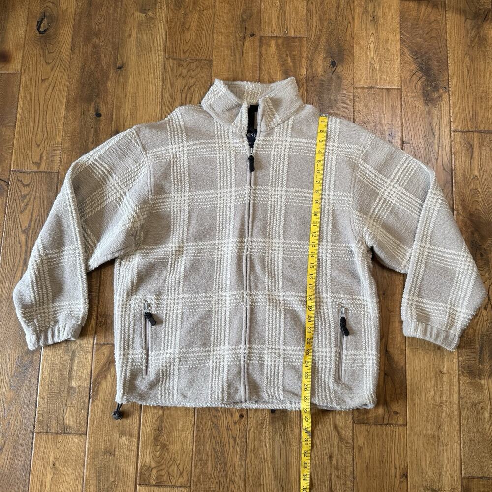 London Fog Beige White Plaid Full Zip Jacket Women's Sz XL Zip Pockets Bungee - Picture 3 of 5